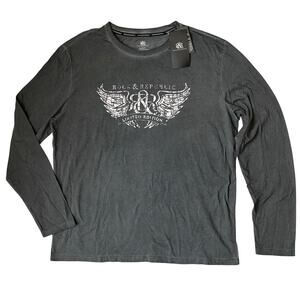 Rock & Republic Long Sleeve Graphic T Shirt Men XL Charcoal Gray Rock Biker NWT